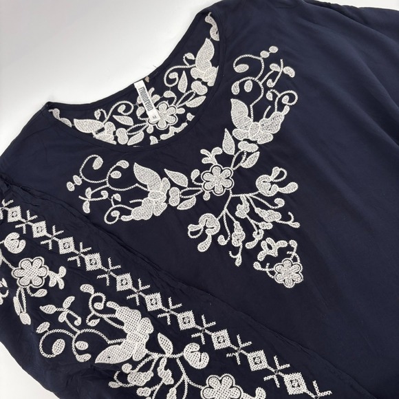 Mfashion Tops - Monoreno Women's M Navy Blue‎ Embroidered Cotton Boho Poncho Top 
Cottagecore